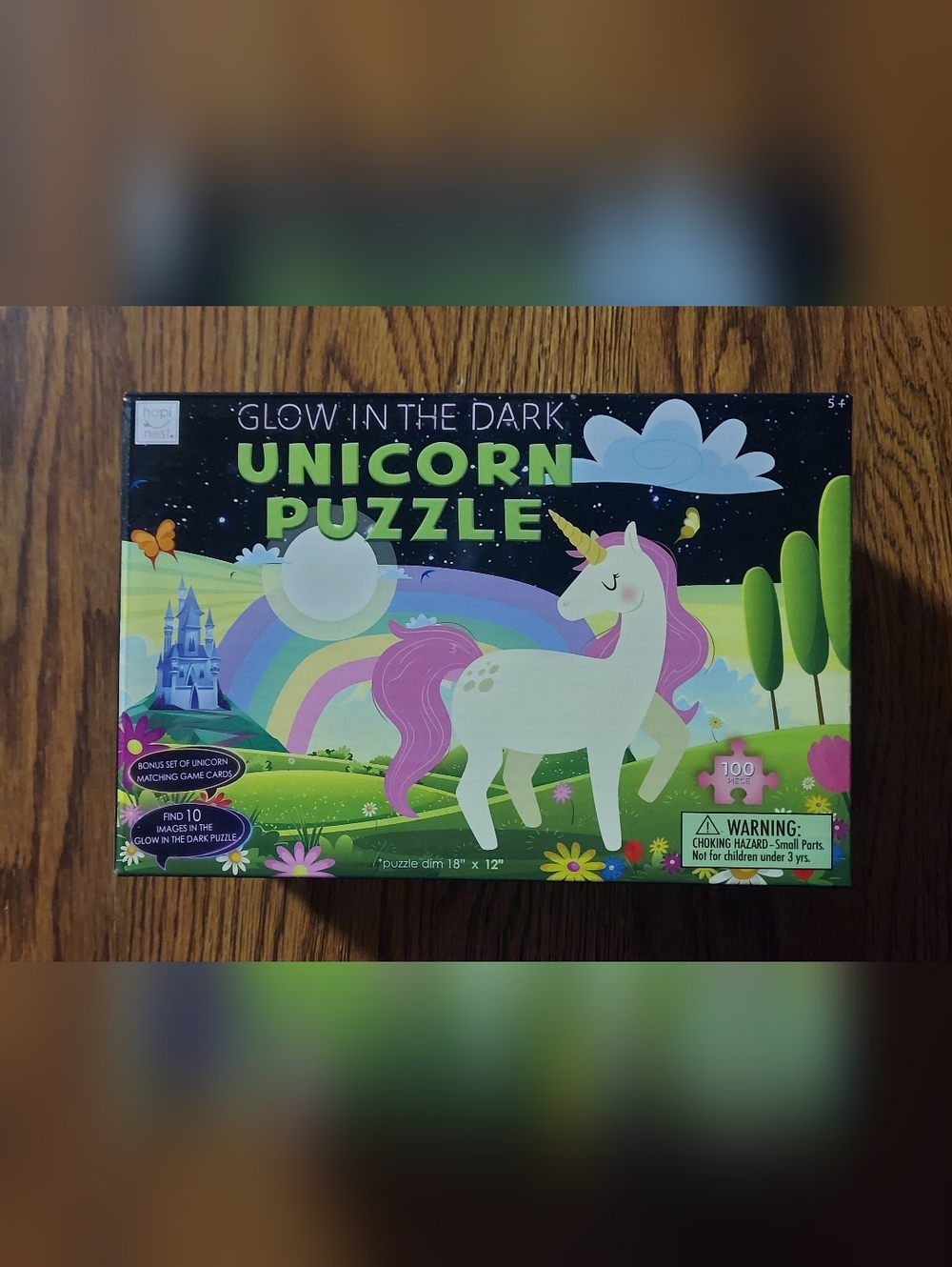Glow-in-the-Dark Unicorn Puzzle - 100 Piece - Pink & White